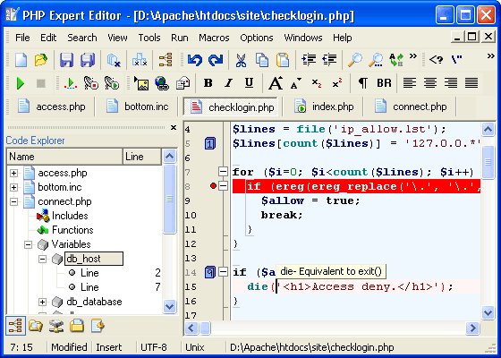 PHP Expert Editor 4.3 software screenshot