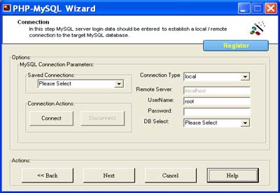 PHP MySQL Wizard ( php Code Generator for Mysql) 1.3 software screenshot