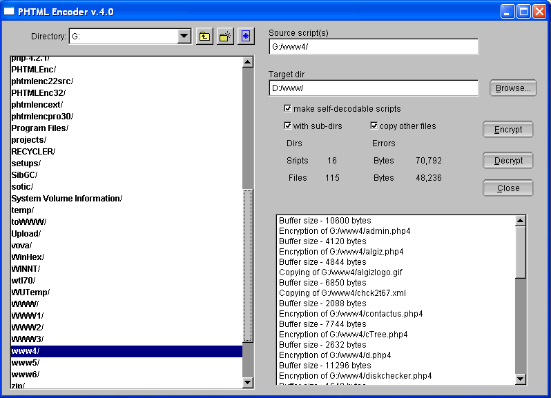 PHTML Encoder 6.2 software screenshot
