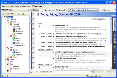 PIM XP 1.21 software screenshot