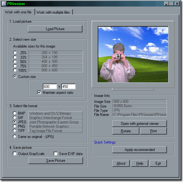 PIXresizer 2.0.7 software screenshot