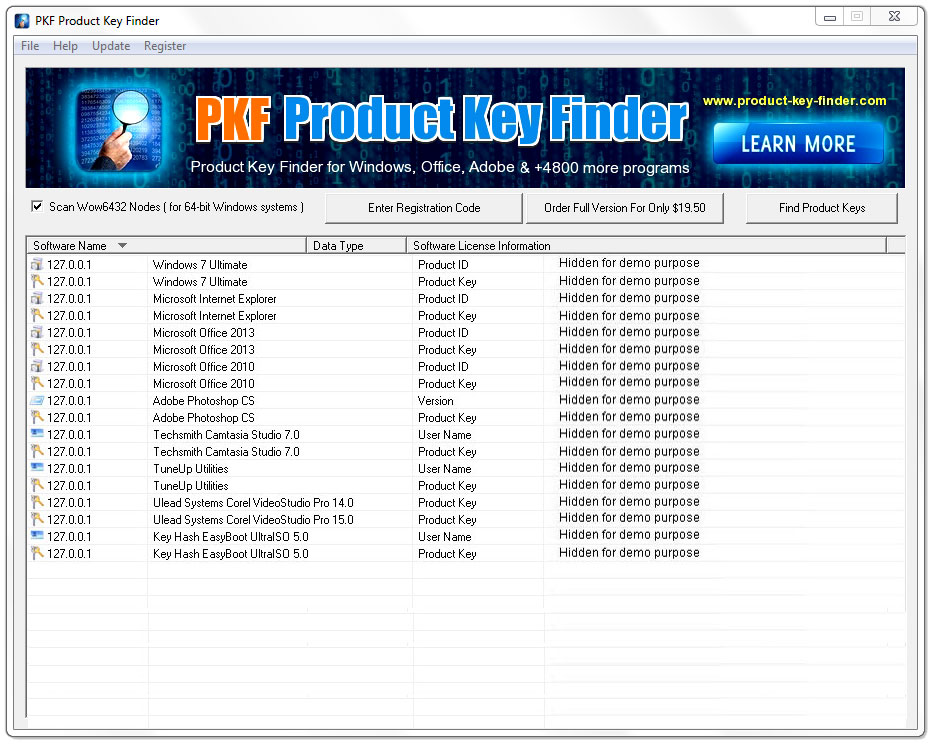 PKF Product Key Finder 1.3.8 software screenshot