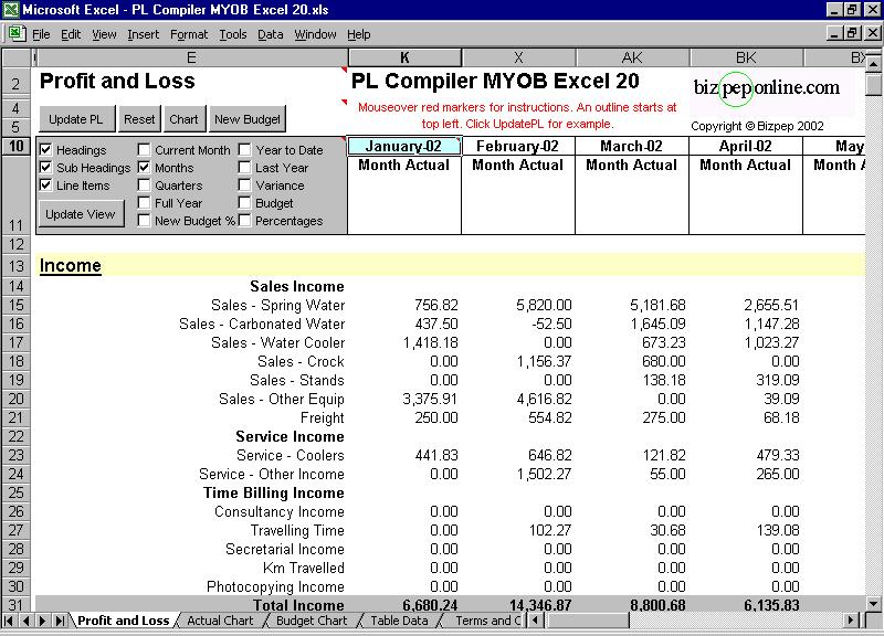 PL Compiler MYOB Excel 30 software screenshot