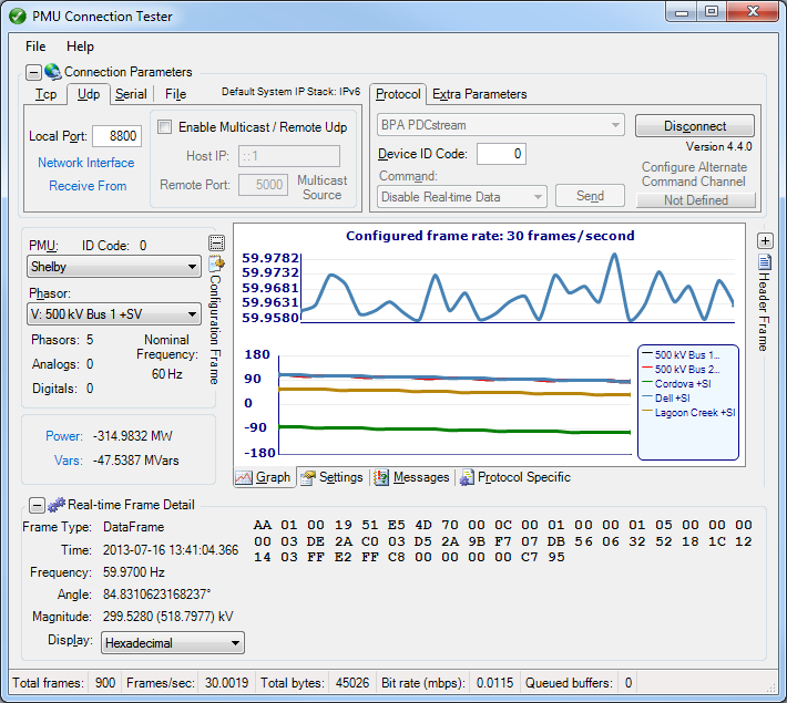 PMU Connection Tester 4.4.0 software screenshot