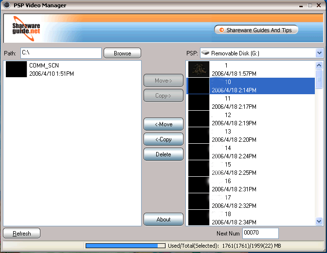 PSP Video Manager 1.1.14.1015 software screenshot