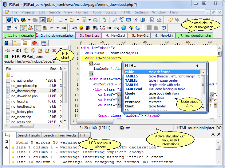PSPad 4.6.2.2750 software screenshot