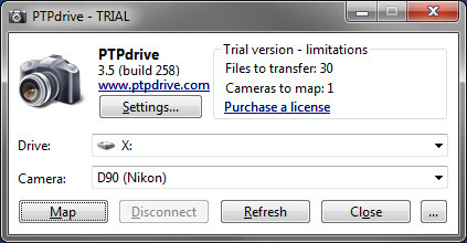 PTPdrive 3.6.259 software screenshot