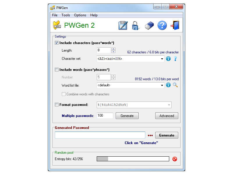 PWGen 2.8.0 software screenshot