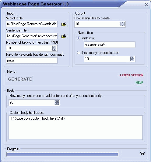 Page Generator 1.0 software screenshot