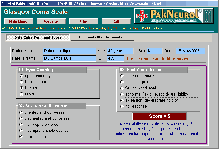 PakMed PakNeurol 01 1.0.0 software screenshot