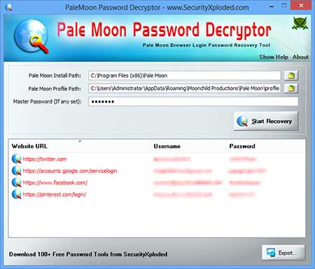 Pale Moon Password Decryptor 2.0 software screenshot
