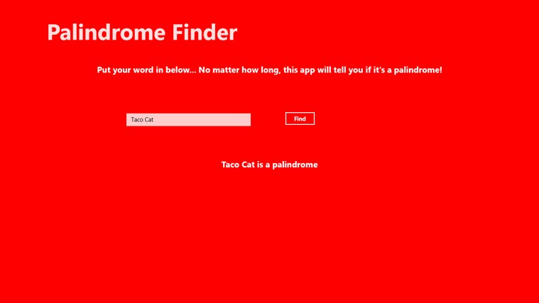 Palindrome Finder for Windows 8  software screenshot
