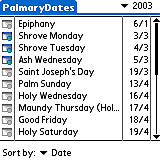 PalmaryDates 1.2 software screenshot