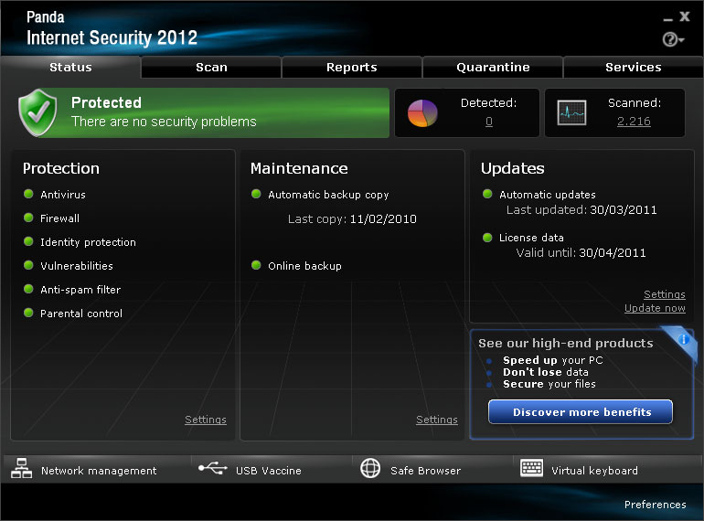 Panda Internet Security 2016 17.0.1 software screenshot
