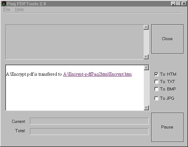 Paq PDFTools ( pdf2txt pdf2html pdf2htm pdf to txt pdf to html) 2.0 software screenshot