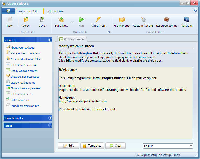 Paquet Builder 3.3.1 software screenshot