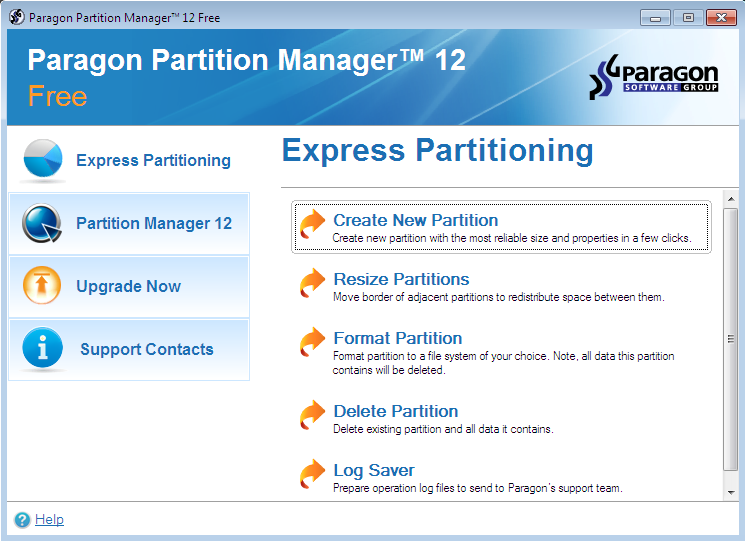 Paragon Partition Manager 12 Free 12 software screenshot