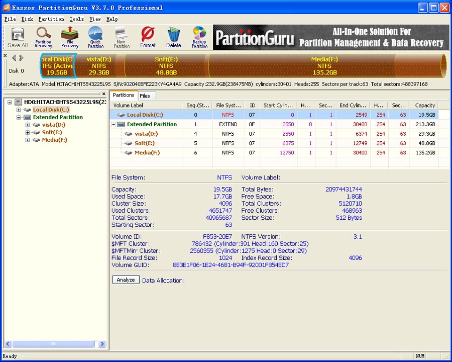 Eassos PartitionGuru 4.9.3.409 software screenshot