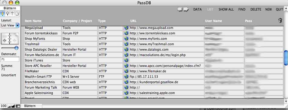 PassDB Mac 1.0 software screenshot
