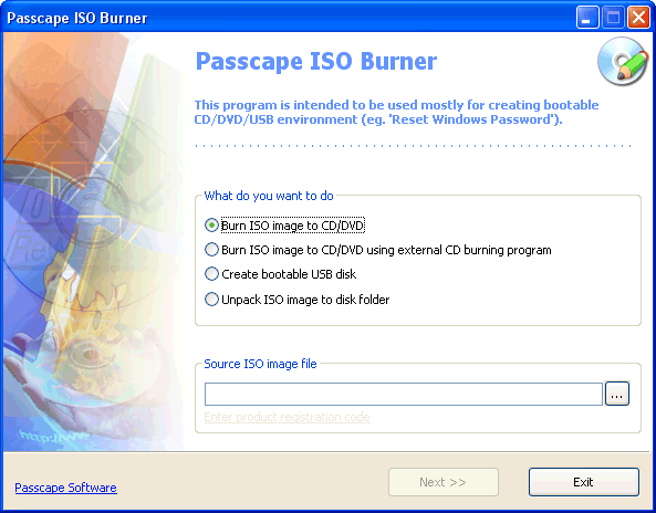 Passcape ISO Burner 2.1.1.305 software screenshot