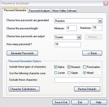 Password Assistant 1.0 software screenshot