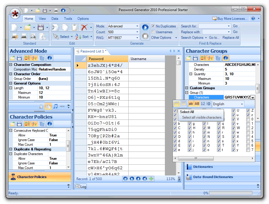 Password Generator 2009 Professional 2.0.0000 software screenshot