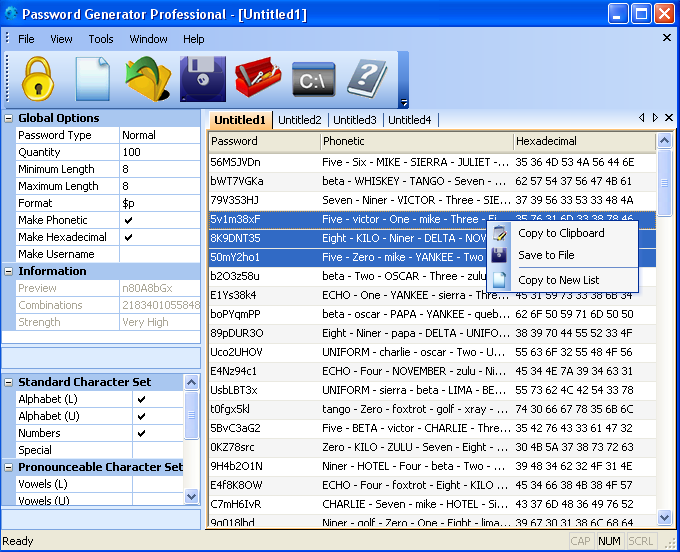 Password Generator Professional 5.54 software screenshot