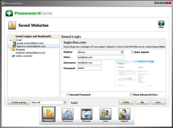 Password Genie 2.1.1 software screenshot