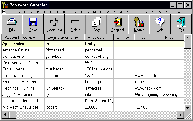 Password Guardian 5.01 software screenshot