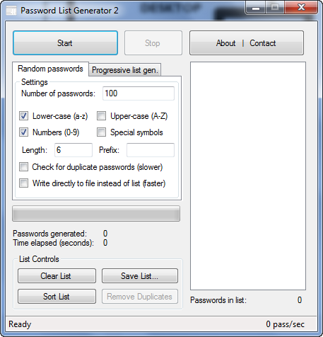 Password List Generator 2.0.0 software screenshot