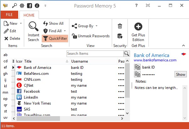 Password Memory 6.1.550 software screenshot