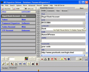 Password Organizer Deluxe 3.71 software screenshot