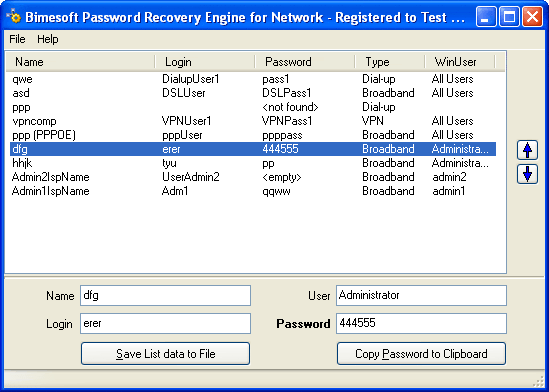 Password Recovery Engine for Network Connections 1.1 software screenshot