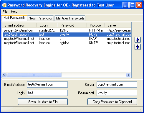 Password Recovery Engine for Outlook Express 1.3.0 software screenshot