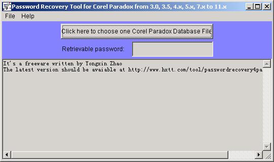 Password Recovery for Corel Paradox 1.0 software screenshot