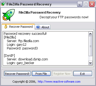 Password Recovery for FileZilla 1.05.04.09 software screenshot