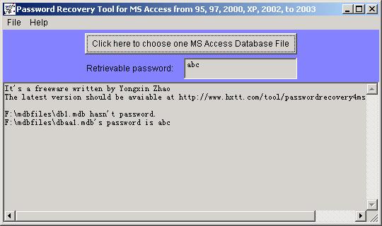 Password Recovery for MS Access 1.0 software screenshot