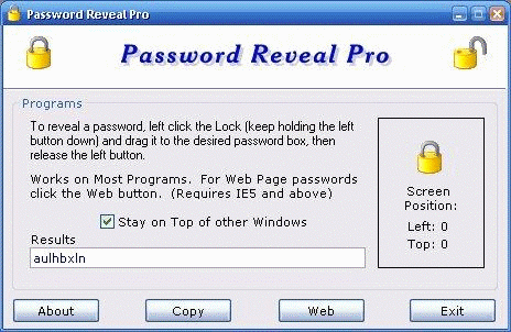 Password Reveal Pro 2.0 software screenshot