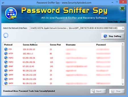Password Sniffer Spy 6.0 software screenshot