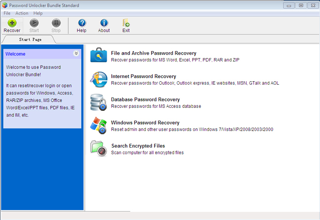 Password Unlocker Bundle Standard 7.0 software screenshot