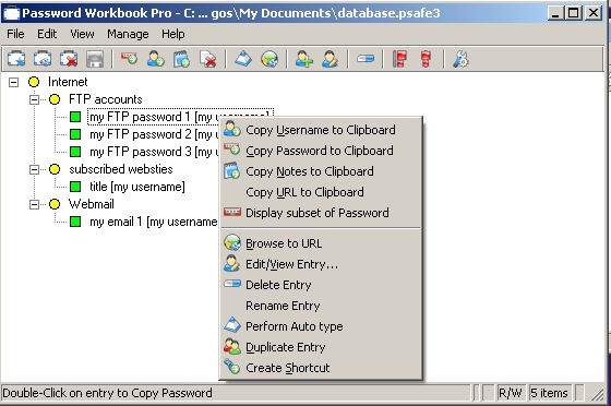 Password Workbook Pro 2.5.0 software screenshot