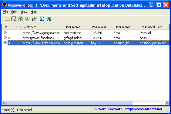 PasswordFox 1.56 software screenshot