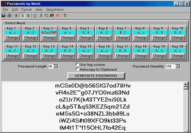 Passwords by Mask 2.01 software screenshot