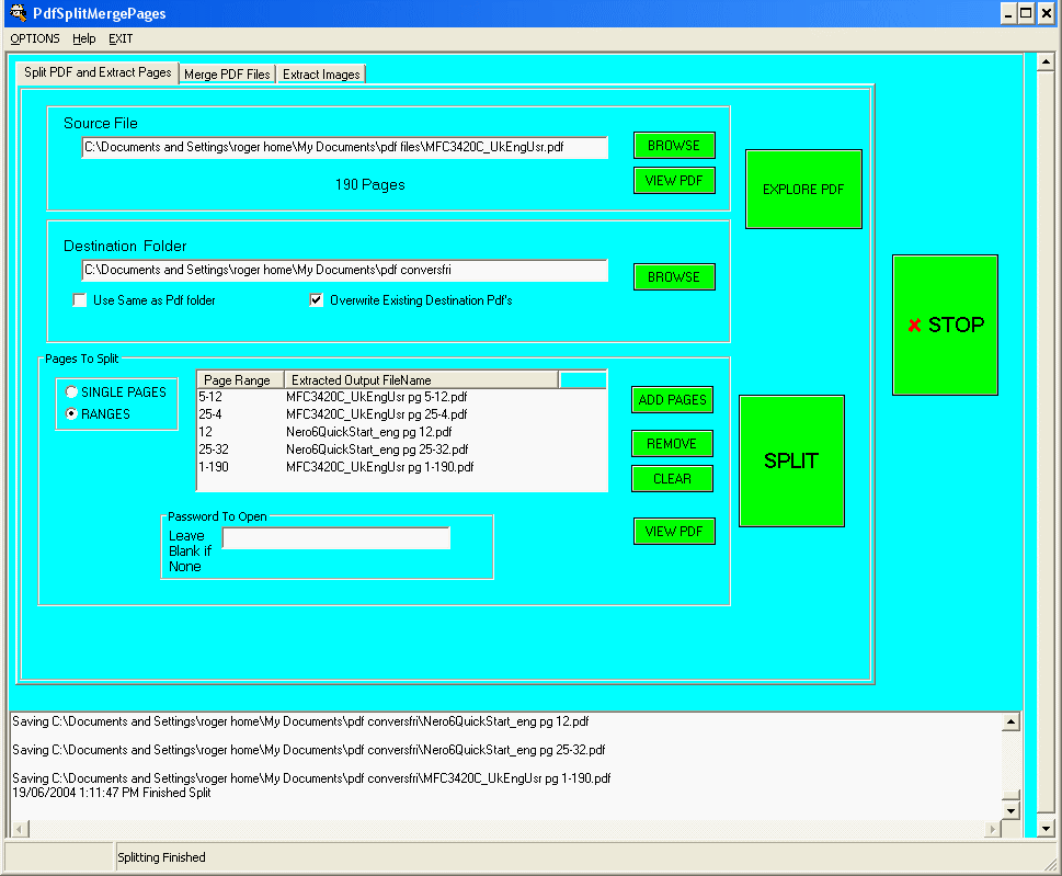 Pdf Split Merge Pages 1.60 software screenshot