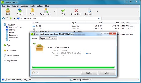 PeaZip Portable 6.4.1 software screenshot