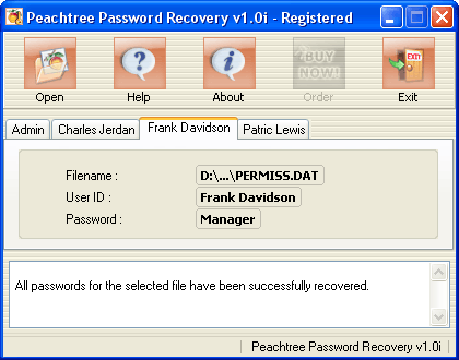Peachtree Password Recovery 1.0g software screenshot