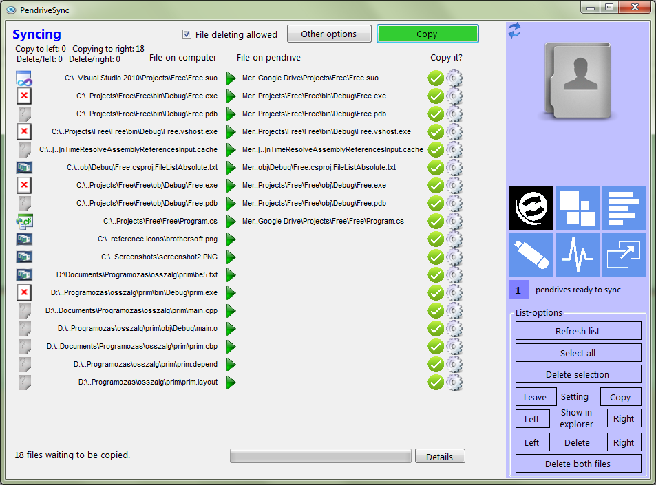 PendriveSync 3.2.1 software screenshot