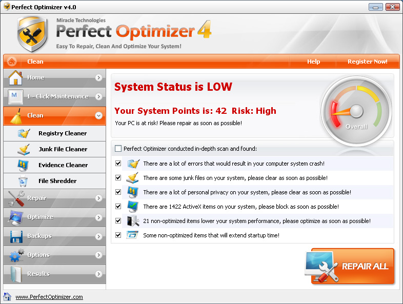 Perfect PC Optimizer 2011.06 software screenshot