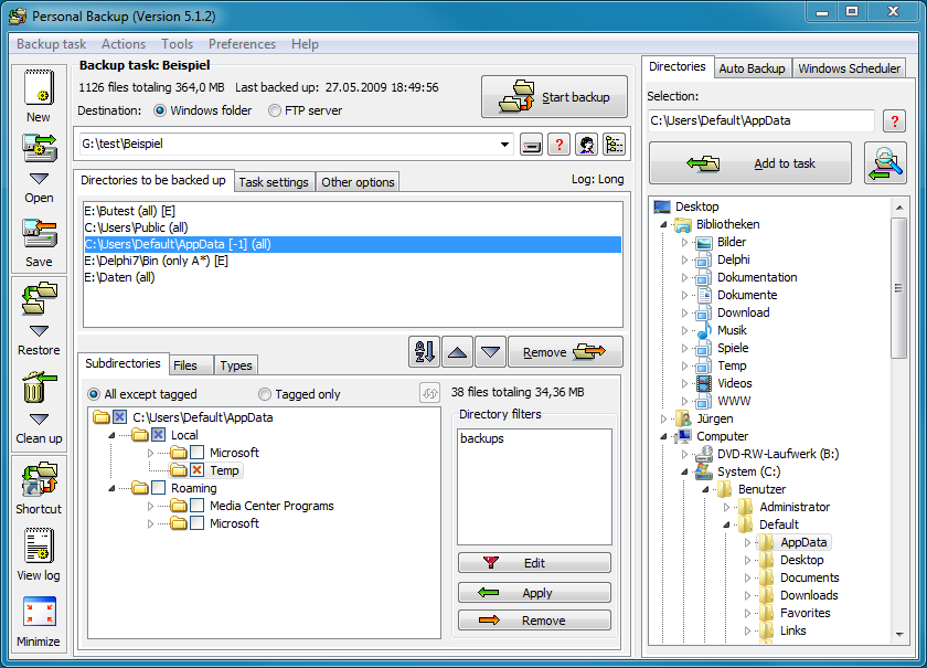 Personal Backup 5.8.9.3 software screenshot