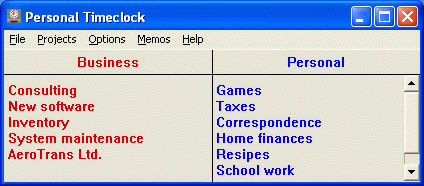 Personal Timeclock 4.5 software screenshot